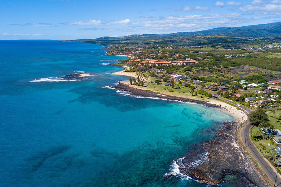 Aerial view of Kauai's south shore concept image of what side of Kauai is the best to stay on