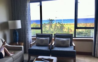 View from inside villa at Koloa Landing which is one of the Marriott properties on Kauai. Included in the Marriott vacation club in Lihue Kauai Hawaii USA. Has clean guest rooms and hearing accessible rooms and allows service animals.